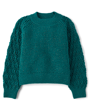 Girls Shimmer Stitched Raglan Sweater