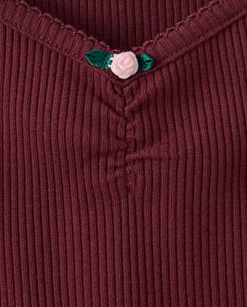 Girls V-Neck Ribbed Cinched Top