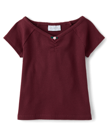 Girls V-Neck Ribbed Cinched Top