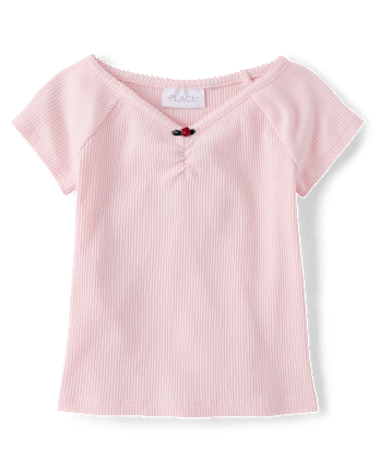 Girls V-Neck Ribbed Cinched Top