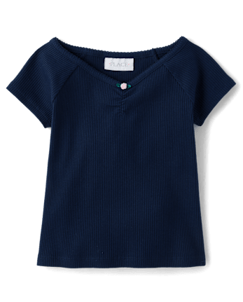 Girls V-Neck Ribbed Cinched Top