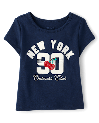 Girls Sequin Cherry Varsity Baby Tee