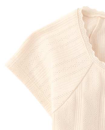 Girls Rhinestone Graphic Pointelle Top
