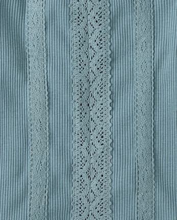 Girls Crochet Lace Trim Ribbed Baby Tee - STORMWATER