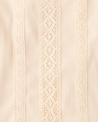 T-shirt bébé côtelé avec bordure en dentelle au crochet pour fille - FRAPPE