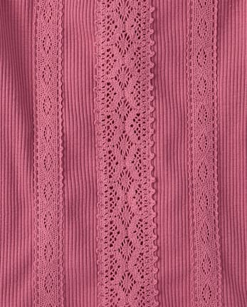 Girls Crochet Lace Trim Ribbed Top