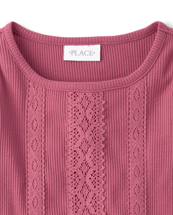 Haut côtelé à bordure en dentelle crochetée pour fille