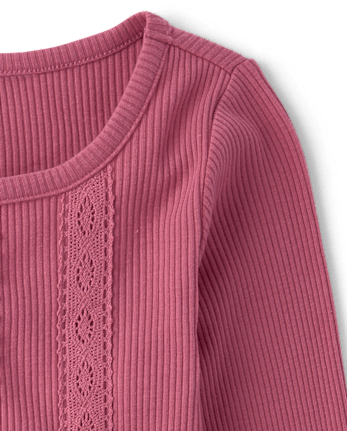 Haut côtelé à bordure en dentelle crochetée pour fille