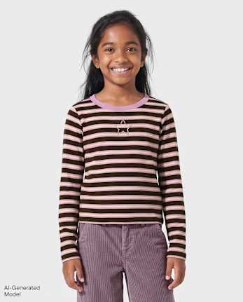 Girls Striped Embellished Top - FRAPPE