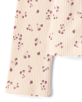 Girls Floral V-Neck Ribbed Henley Top