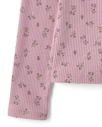 Girls Floral V-Neck Ribbed Henley Top