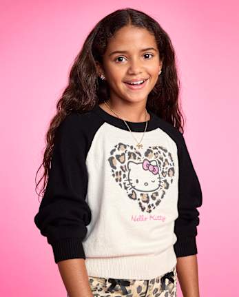 Girls Hello Kitty® Embroidered Colorblock Sweater - MARSHMALLOW