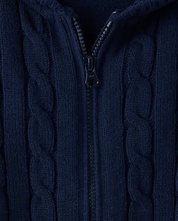 Girls Tipped Cable Knit Zip Up Sweater Hoodie