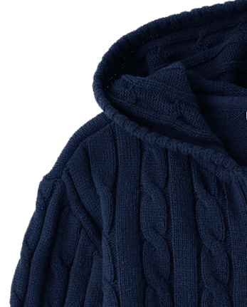 Girls Tipped Cable Knit Zip Up Sweater Hoodie