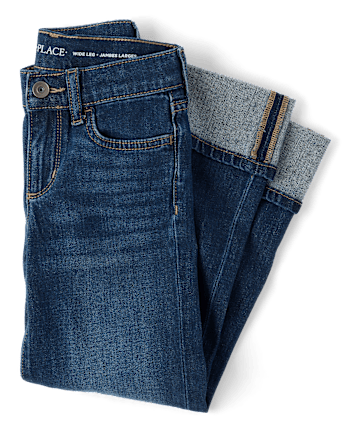 Girls Roll Cuff Wide Leg Jeans