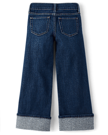 Girls Roll Cuff Wide Leg Jeans