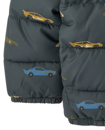 Toddler Boys Print Hooded Puffer Jacket - MOTOROIL