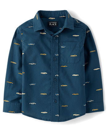 Baby And Toddler Boys Racecar Poplin Button Up Shirt