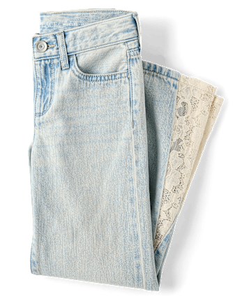 Girls Lace Inset Wide Leg Jeans