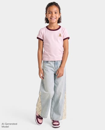 Girls Lace Inset Wide Leg Jeans - TINSLEY WASH