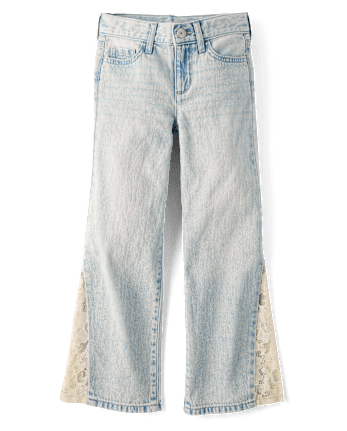 Girls Lace Inset Wide Leg Jeans