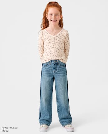 Jeans baggy à rayures latérales pour filles - ATHENA WASH