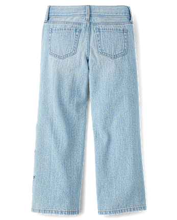 Girls Applique Butterfly Wide Leg Jeans