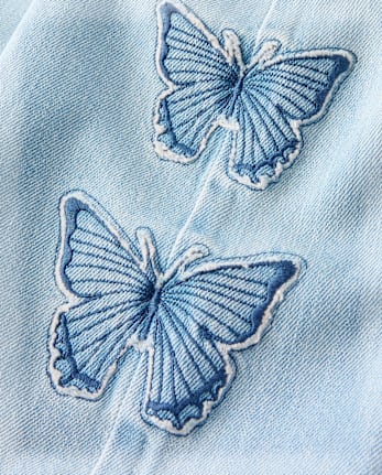 Girls Applique Butterfly Wide Leg Jeans