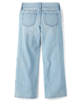 Girls Applique Butterfly Wide Leg Jeans