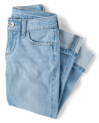Girls Ripped Roll Cuff 90s Straight Jeans