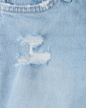 Girls Ripped Roll Cuff 90s Straight Jeans