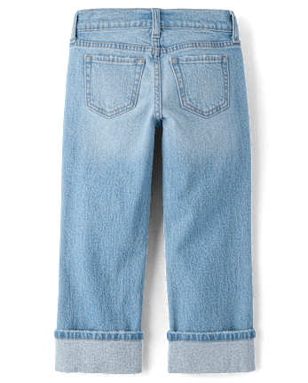 Girls Ripped Roll Cuff 90s Straight Jeans