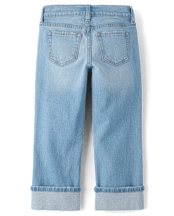 Jean droit à revers déchiré pour fille, style années 90