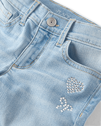 Girls Rhinestone Heart Flare Jeans