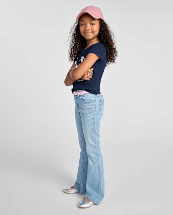 Girls Rhinestone Heart Flare Jeans