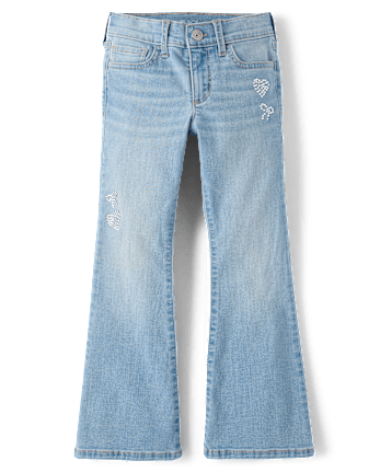 Girls Rhinestone Heart Flare Jeans