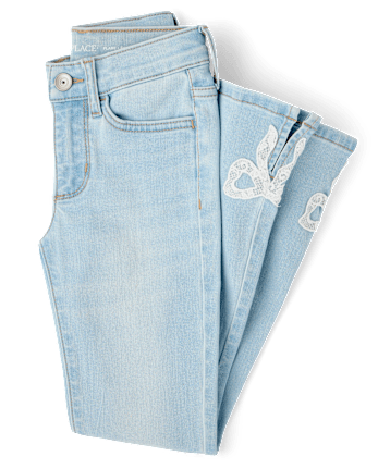 Girls Applique Bow Flare Jeans