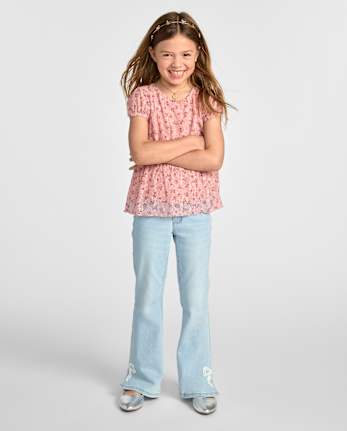 Jeans évasés à nœud appliqué pour filles