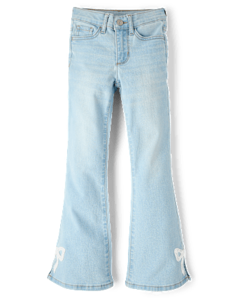Girls Applique Bow Flare Jeans