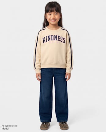 \Pantalon de survêtement large en molleton français pour filles\ - DARK WASH