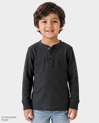Baby And Toddler Boys Thermal Henley Top - MOTOROIL
