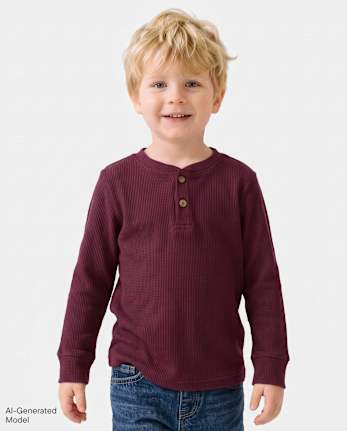 Baby And Toddler Boys Thermal Henley Top - DEEP WINE