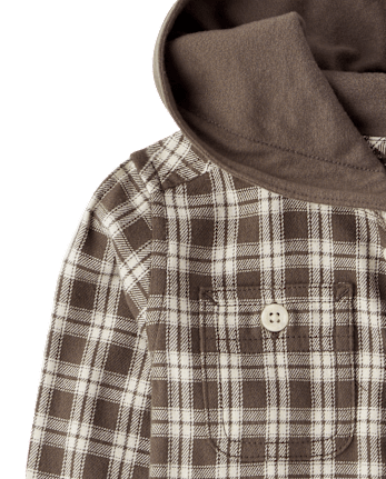 Baby And Toddler Boys Plaid Flannel Hooded Button Up Shirt