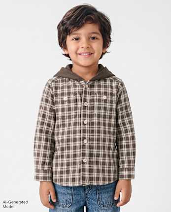 Baby And Toddler Boys Plaid Flannel Hooded Button Up Shirt - MOOSE TRAIL