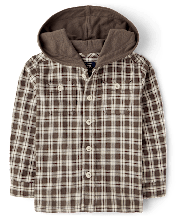 Baby And Toddler Boys Plaid Flannel Hooded Button Up Shirt