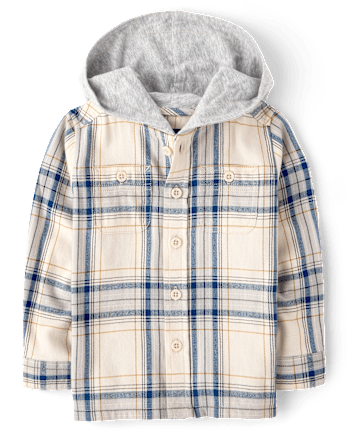 Baby And Toddler Boys Plaid Flannel Hooded Button Up Shirt