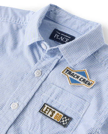 Baby And Toddler Boys Embroidered Racecar Patch Poplin Button Up Shirt