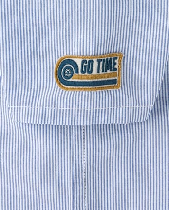 Baby And Toddler Boys Embroidered Racecar Patch Poplin Button Up Shirt
