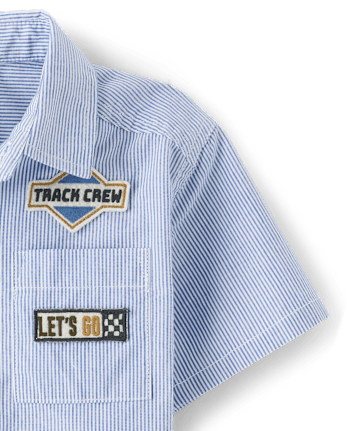 Baby And Toddler Boys Embroidered Racecar Patch Poplin Button Up Shirt
