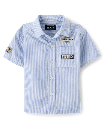 Baby And Toddler Boys Embroidered Racecar Patch Poplin Button Up Shirt